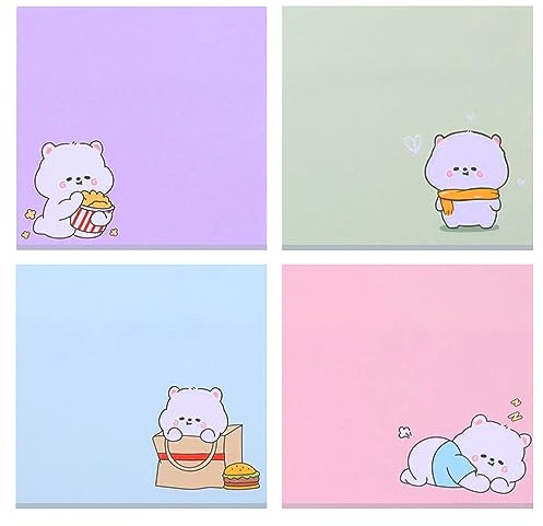 TIESOME niedliche selbstklebende Notizblöcke, 4 Stück, 320 Blatt Kawaii Tier-Haftnotizen, Cartoon-Lesezeichen, Wimpelketten