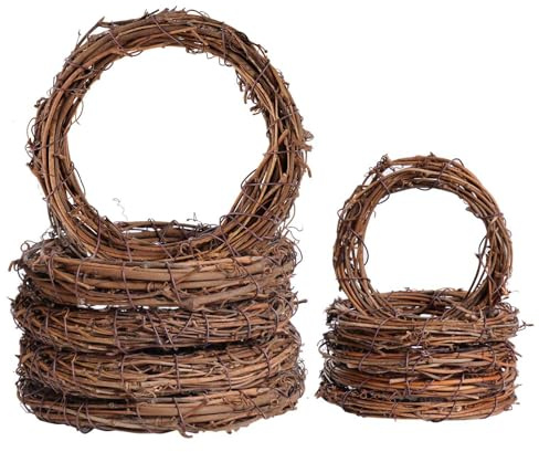Grapevine Wreath Set, Marrywindix 10 Pieces 2 Sizes Natural Vine Branch Wreath Christmas DIY Rattan Wreath Garland for Christmas Holiday Craft Wedding Decor (4inch & 6inch)