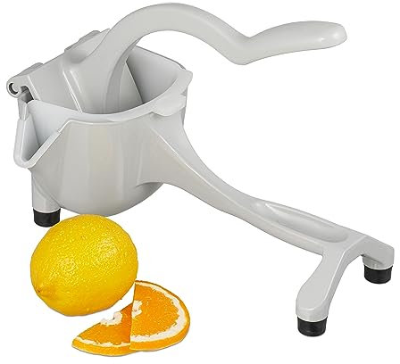 Relaxdays Presse-Citron Manuel, Presse Orange à Levier, en Aluminium, avec Filtre, Bec verseur et récipient, Gris