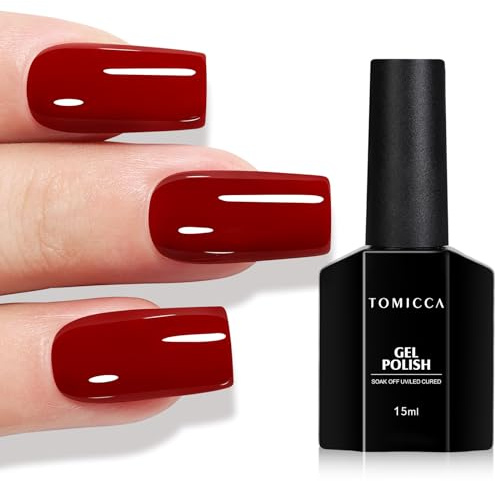 TOMICCA UV Nagellack Tiefrot, 15ml Tiefrot Gel-Nagellack, UV LED Soak Off Manicure Gel Lacquer Varnish