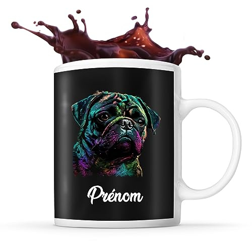 Planetee Tasse Carlin Style Pop Prénom Nom Personnalisable | Mug Café Thé Idée Cadeau Personnalisé Homme Femme Original pour propriétaire de chien