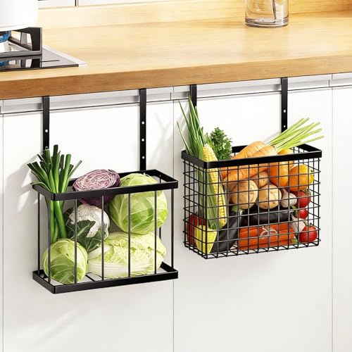 Qivine Lot de 2 paniers à suspendre en métal, paniers de rangement sous étagère avec 4 crochets métalliques en forme de S, support de rangement de cuisine adapté pour les planches à découper, les