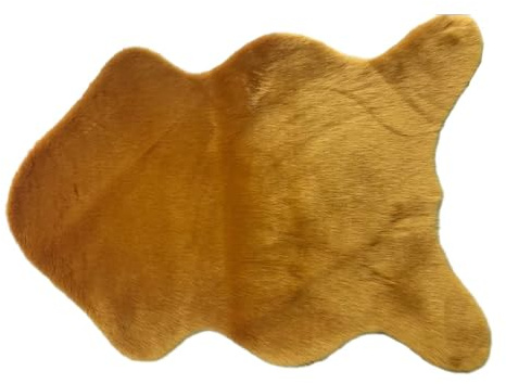 Treer Faux Lammfell Schaffell Teppich, Lammfellimitat Teppich Longhair Fell Optik Nachahmung Wolle Bettvorleger Kunstfell Dekofell Sofa Matte für Kinderzimmer (75 * 106cm,Gold)