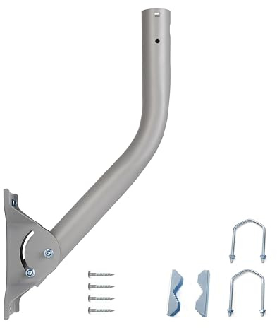 Heavy Duty Universal Adjustable Antenna Mount Pole(OD 1 11/16, Length 17 1/4), Pole Mounting Bracket for Wall Eave Roof, Compatible with Antenna, Weather Station and WiFi Extender, with U-Bolt Kit