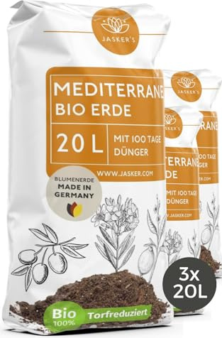 Bio Mediterrane Erde & Kübelpflanzenerde 60 L (3x20L) - Mit 40% Weniger Torf - Mediterrane Pflanzerde Mit Dünger - Für Lavendel, Plumeria & Oleander