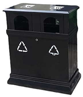 Papelera Del Hotel Cubo de basura creativo de acero inoxidable negro for exteriores con Cenicero cubo de basura comercial Cubo de basura de clasificación doble Papelera De Reciclaje Del Parque