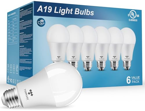 Torkase LED Light Bulb, A19 100WEquivalent, Energy Efficient 13W, 20 Years, 3500K Soft White, Non-Dimmable, Frosted Cover LED Bulbs for Bedroom Living Room Office - 6 Pack