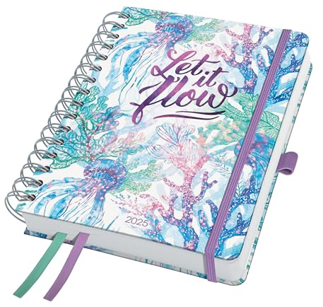 SIGEL J5604 Spiralkalender 2025 A5, Jolie Underwater Miracles, Hardcover, Gummiband, Stiftschlaufe, Einstecktasche, 2 Zeichenbänder, 240 Seiten, vegan, Buchkalender, Terminplaner