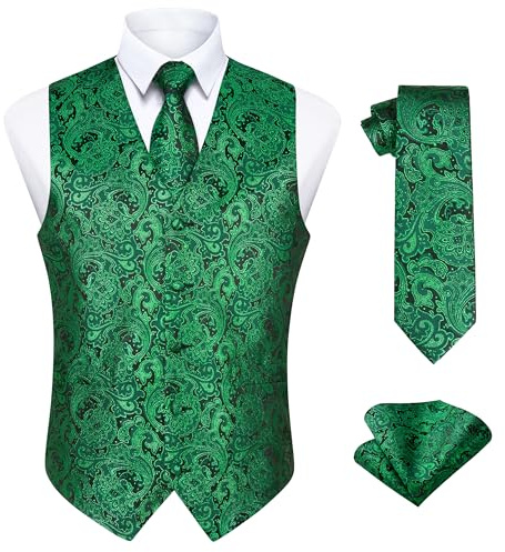 Enlision Herren Westen Paisley Weste Krawatte Einstecktuch Set für Hochzeit Party Business XS-6XL