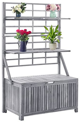 PIXZSSI Gartenbox 99x55x160 cm Grau Akazien-Massivholz Langlebig Integrierte Spalier Stellt Vielseitige Auflagenbox bietet Viel Stauraum und eine Rankhilfe für Pflanzen und Blumen