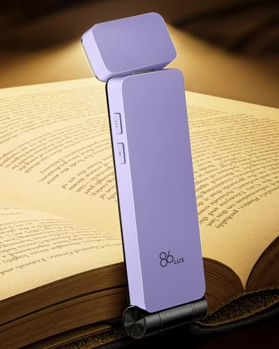 86lux Leselampe Buch Klemme，Wiederaufladbare Buchlampe zum Lesen im Bett | Ultraleichte LED Klemmlampe mit 3 Bernsteinfarben und Stufenlosem Dimmen für Nachtlesen für Buchliebhaber, Kinder, Helllila
