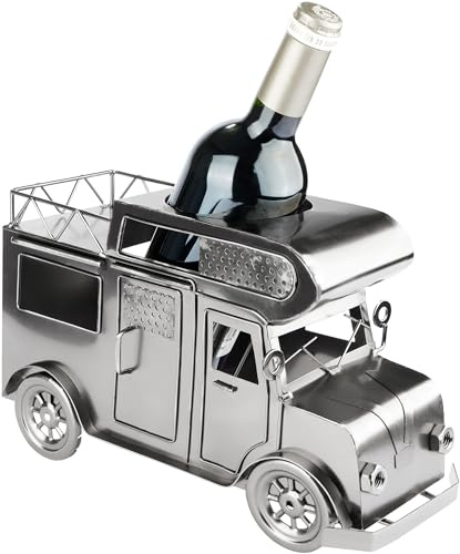 BRUBAKER Weinflaschenhalter Wohnmobil - Metall Flaschenhalter Camping - Wein Geschenk für Camper - Flaschenständer Dekoration mit Grußkarte