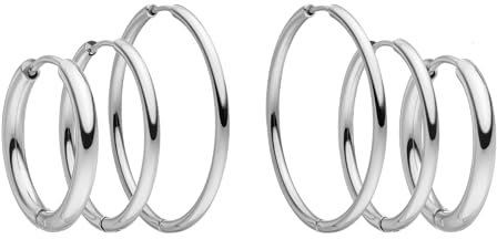 PURELEI® Echo Ohrring Set (Gold, Silber, Rosegold), Set aus wasserfesten Creolen für Damen, 3 Paar Creolen aus Edelstahl, Geschenk für Frauen, Verschiedene Größen (Silber)