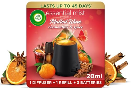 Air Wick Essential Mist Diffuser Kit, Mulled Wine, 1 Device & 1 refill (20ml), Natural Essential Oils, Last up to 45 days, Air freshener