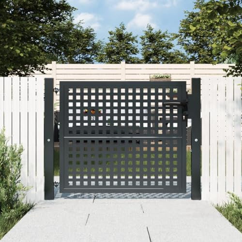 Homgoday Gartentor Gartentür Hoftor Gartenflügeltor Zauntür Zauntor Abschließbar Hoftor Einzeltor Einfahrtstor mit Schloss Gartenpforte Anthrazit 105x125 cm Stahl