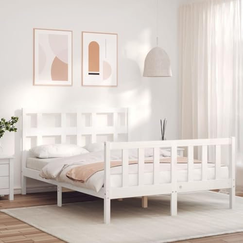 Buzaza Massivholzbett mit Kopfteil Bettgestell Bed Frame Holzbett Kopfteil Bett Schlafzimmer Bett Massivholzbetten Weiß 120x200 cm - 3193007