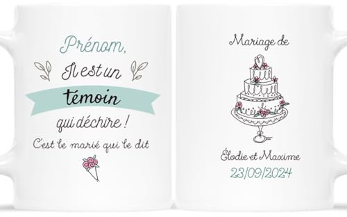 CADEAU PLUS Mug Personnalisé Prénom - Un Témoin Qui Déchire - Cadeau pour Témoin de Mariage - Tasse