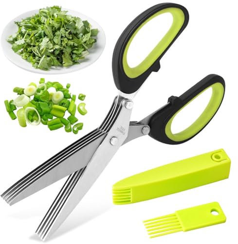 Ciseaux À Herbes, Ciseaux De Cuisine À 5 Lames En Acier Inoxydable, Ciseaux À Épices Ciboulette Avec Couvercle De Sécurité Et Peigne De Nettoyage, Ciseaux De Cuisine Pour Les Herbes Aromatiques