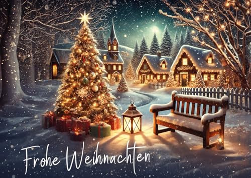 4x Festliche und traditionelle Weihnachtskarte – Frohe Weihnachten! Grüße als Postkarte, winterliche und klassische Weihnachtspostkarte. Handbeschreibbare Weihnachtsgruß Karte für Freunde und Familie