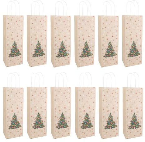 Idena 30507-12 - Flaschentaschen Weihnachtsbaum, 12 Stück, Geschenktaschen in der Größe 12 x 36 x 9 cm, Papiertüten in Beige