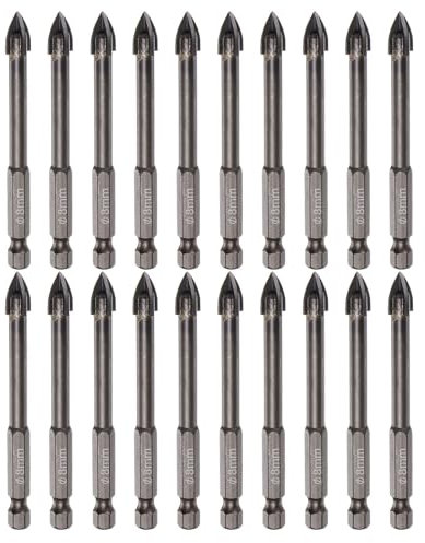 sourcing map 20pcs Titanium Masonry Drill Bit, 8mm Concrete Drill Bits Ceramic Tile Drill Bit with 1/4 Hex Shank 78mm Length for Ceramic Tile Marble Mirror Glass Concrete Brick Plastic Wood
