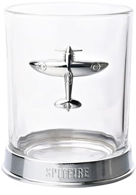 Widdop and Co Verre à whisky en métal sous licence officielle Royal Air Force RAF – Spitfire – Base gravée avec badge – Accessoire de vie pour hommes, fans d'histoire et d'aviation – 330 ml