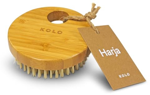 KOLO Sauna Badebürste Harja - Ø 12 cm - Robuste Rundbürste mit weißen Borsten aus Bambus - Hautpflege und Massage - Premium Saunazubehör Made in Finnland