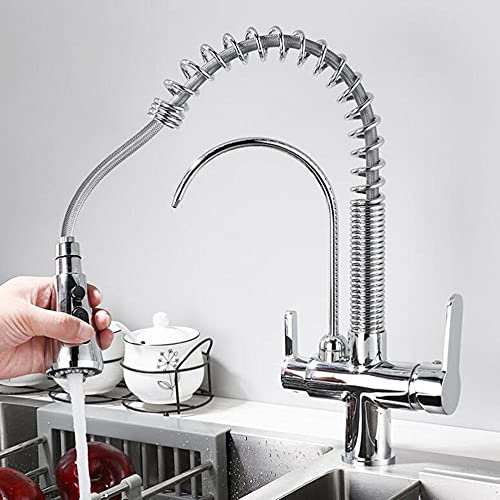 Jewelry Küchenarmatur 3-Wege mit herausziehbarer Brause, Chrom, 360° drehbar, Messing, 3-in-1-Filtration, unabhängige Pipeline, Küchenspüle-Wasserhähne Jewelry for Girls