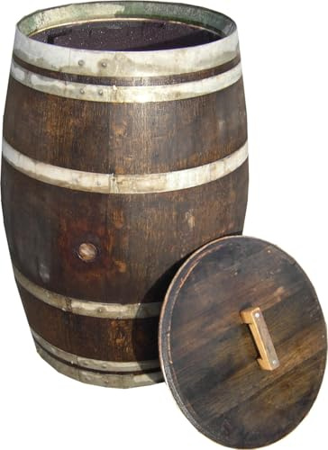 Fassl Baron Regentonne gebrauchtes Weinfass Holzfass Regenfass Barriquefass Eiche 225 Liter Wasserfass Tonne Bottich Fass (mit Naturöl versiegelt, Deckel mit Griff)