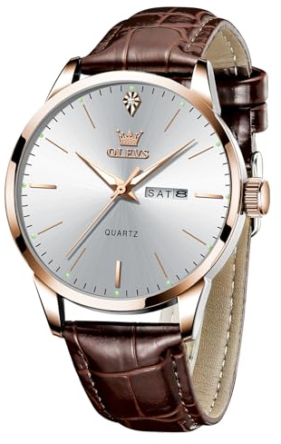 OLEVS Leather Watches for Men Classic Casual Luxury Day Date Analog Watch