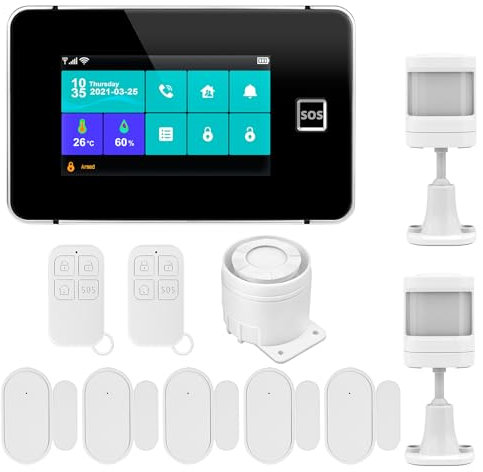 KERUI Sistema di Allarme GSM/WiFi Antifurto Casa, Telecomando Intelligente, Allarme Casa Senza Fili con 4.3''Display LCD, Annuncio Vocale, Sirena Allarme Esterno per Ingresso Finestre Casa, Ufficio