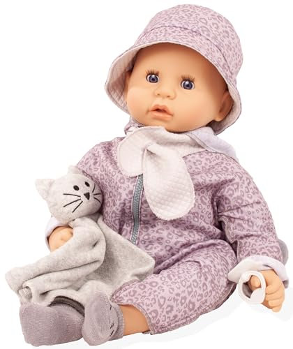 Götz 2561056 Cookie Graue Katze Puppe - 48 cm große Babypuppe mit blauen Schlafaugen, ohne Haare und einem Weichkörper - 9-teiliges Set