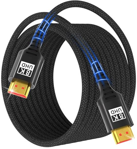 HDMI Kabel 5Meter 8K,HDMI 2.1 Kabel Ultra High Speed 48Gbps HDMI Kabel 8K@60Hz 4K@144Hz,HDMI 2.1 Kabel Support HDR10 3D eARC HDCP2.2&2.3,Compatible with HDTV/X-Box/Blu-ray Player/Monitor/Laptop/PS5/4