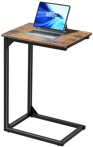 LAKEMID Table d'appoint en forme de C, table en C pour canapé, table de canapé avec cadre en métal, grande surface de canapé pour salon (marron)