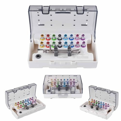 PPLDABNK Kit Universale per Impianti, 16 Cacciaviti per Impianti (8 Manici Corti E 8 Manici Lunghi), Cricchetto 10-70NCM, Autoclave A 135°C, Chiave Dinamometrica per Impianti Colorata,Multi-Colored