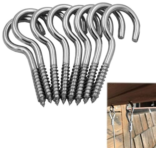 HABNI 8 Stück Schraubhaken, Deckenhaken Edelstahl,M8x100mm, Schraubhaken Groß, Haken zum Schrauben, Geeignet für Hängematten, Markisen, Hängesessel, Schaukelstühle, Festkabel, Blumenampel