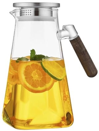 Nff Jarra De Vidrio, Jarra De Agua De 2 L con Tapa, Gran Capacidad, Resistente Al Calor, Mango De Madera, Jarra De Vidrio Adecuada For Agua, Té Y Bebidas.