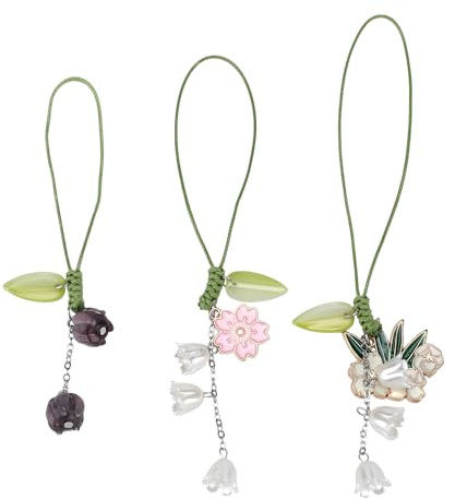 3 Pcs Cute Phone Charms Aesthetic Tulip Flower Mobile Phone Pendant, Decorative Charms for Phones Bag Keychains Wallet Camera Decor
