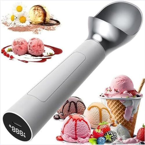 YHUEGH Scoop de crème glacée chauffée, cuillère de Glace Rechargeable avec Affichage LED, Chauffage à Main jusqu'à 158 ° F, cuillère à crème glacée électrique imperméable pour la Glace Dure