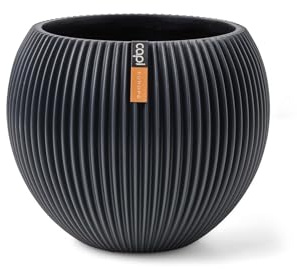 Capi Europe - Vase Boule Groove Colours - 18x15 - Gris Graphite - Ouverture Ø18 - Pot intérieur et extérieur - BGVGY102