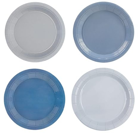 HiEnjoin Lot de 48 assiettes en carton bleu dégradé bleu 18 cm Assiettes à dessert jetables pour anniversaires, mariages, fêtes prénatales, fêtes et autres occasions, 4 couleurs