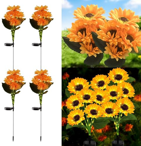 YZYOE 4 pacchetti di luci decorative del girasole solare a LED a sei teste, luci dell'atmosfera del cortile all'aperto 2 modalità, Wireless impermeabile dal crepuscolo all'alba, fiore regalo lampada.