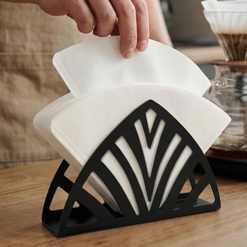 Resama Metal Napkin Holder for Table - Stylish Metal Napkin Holder with Leaf Texture for Kitchen, Cafe, and Dining Table, Black Countertop Napkin Holders for Home and Picnic