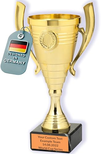Larius Coppa (22 cm, 415 g), elegante trofeo universale con base in marmo, personalizzabile, ideale per sport, scuola, concorsi e premi, B3 (con testo desiderato, oro)