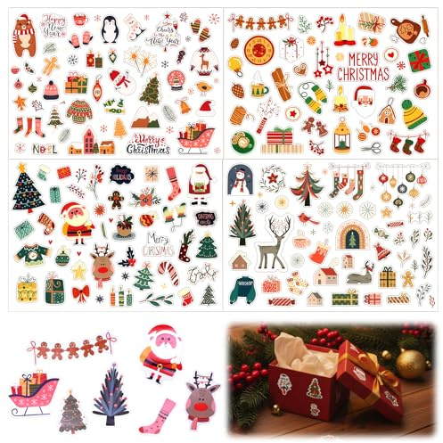 Weihnachtssticker Selbstklebend, 332 Stück Weihnachten Aufkleber, Weihnachten DIY Aufkleber Selbstklebend für Karte Machen, Weihnachtsgeschenke