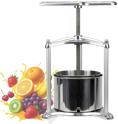 Prensa manual de acero inoxidable para vino de frutas, 6 L/1,59 galones, para hacer zumos, sidra, manzanas, tinturas de uva, verduras, miel y aceite de oliva; también sirve como molinillo y prensa