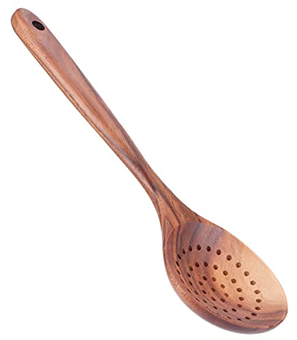 BTOSEP Cuchara Ranurada de Madera con Largo, Pala para Espumadera, Utensilios de Cocina, Utensilio de Cocina
