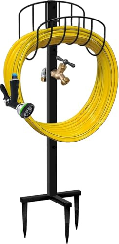 Artigarden Freestanding Garden Hose Holder, Heavy Duty Metal Detachable Water Pipe Organizer Storage Stand Rack with Brass Faucet for Outdoor Garden Lawn , Yard & Patio