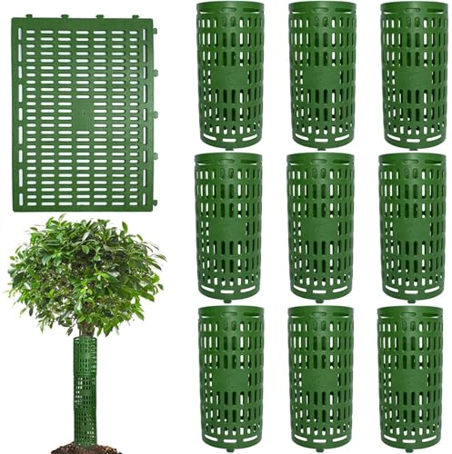 Garvee 10 Stück Baumschutzgitter Grün, Verstellbarer Stammschutz für Jungbäume & Setzlinge, Baumschutzspirale aus PVC Netz, Schutz vor Tieren & Rasenmähern, Stammschutzhülle erweiterbar