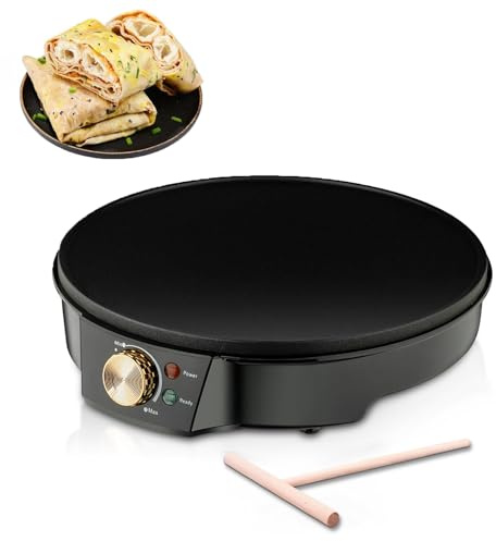 Máquina eléctrica para hacer crepes de 12 pulgadas, plancha reversible antiadherente con control preciso de temperatura e indicador LED para crepes, panqueques, roti, huevos, quesadillas